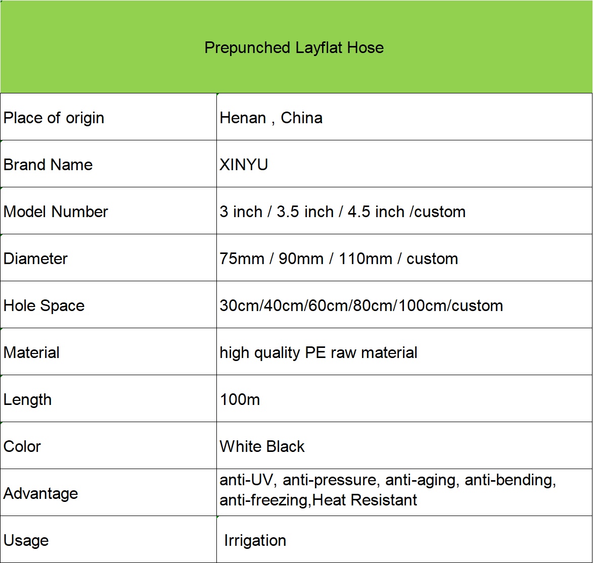 Pre-punched Layflat Hose specification 