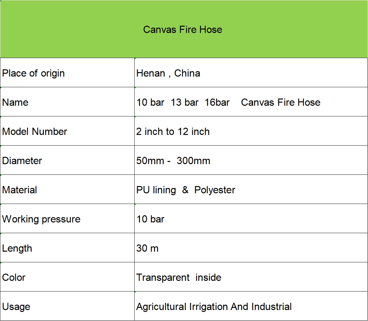 canvas fire hose 10bar,13bar 16 bar